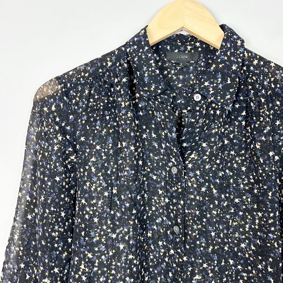 J.Crew Star Print Sheer Silk Chiffon Button Down Shirt Blouse Size Small Women's - Picture 2 of 4